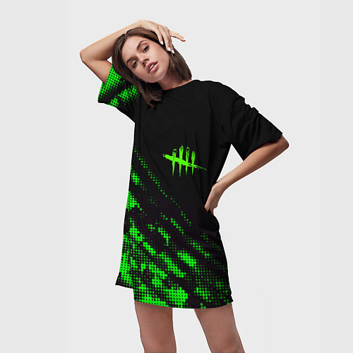 Женская длинная футболка Dead by daylight green neon / 3D-принт – фото 3
