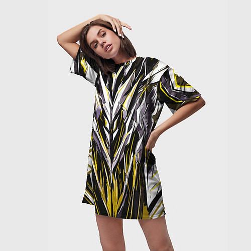 Женская длинная футболка Острый металл жёлтый / 3D-принт – фото 3