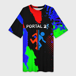 Футболка женская длинная Portal 2 краски сочные текстура, цвет: 3D-принт