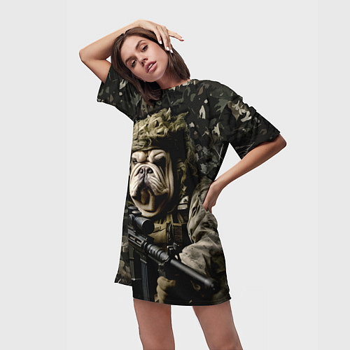 Женская длинная футболка Мастиф снайпер / 3D-принт – фото 3