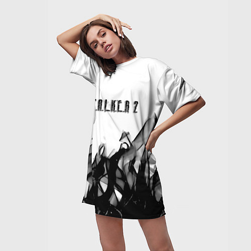 Женская длинная футболка Stalker 2 черный огонь абстракция / 3D-принт – фото 3