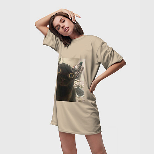 Женская длинная футболка Котик из мема / 3D-принт – фото 3