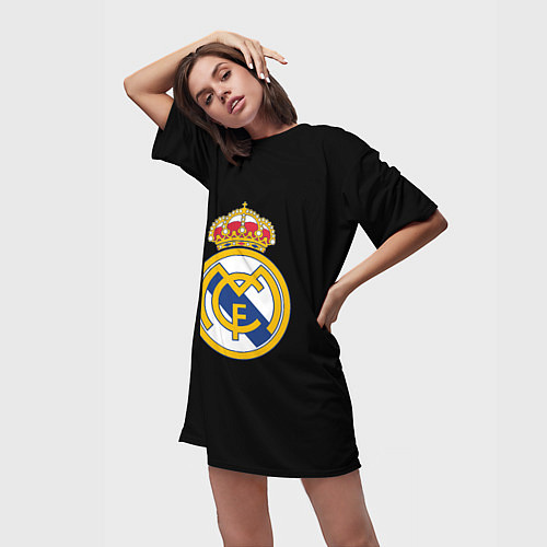 Женская длинная футболка Real madrid fc club / 3D-принт – фото 3