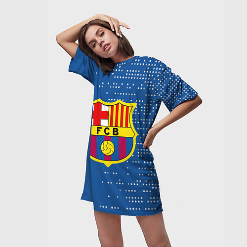 Женская длинная футболка Футбольный клуб Барселона - логотип крупный / 3D-принт – фото 3
