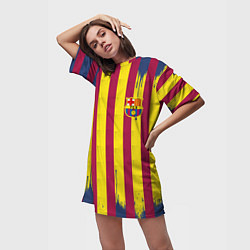 Футболка женская длинная Полосатые цвета футбольного клуба Барселона, цвет: 3D-принт — фото 2