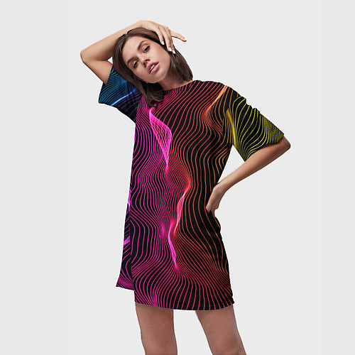 Женская длинная футболка Переплетающие цветные линии / 3D-принт – фото 3