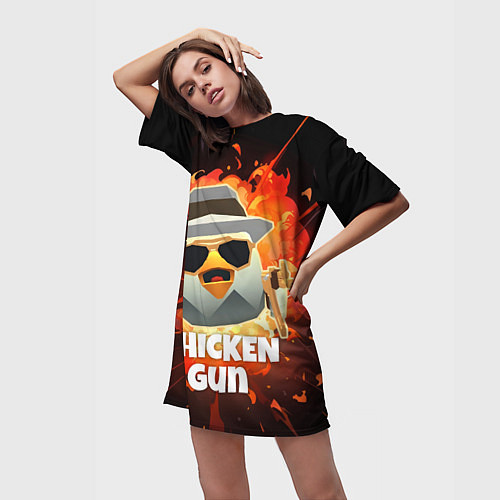Женская длинная футболка Чикен Ган - взрыв / 3D-принт – фото 3