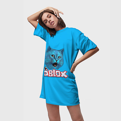 Женская длинная футболка Roblox синий кот / 3D-принт – фото 3