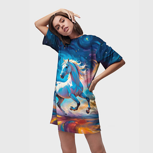 Женская длинная футболка Космический скакун / 3D-принт – фото 3
