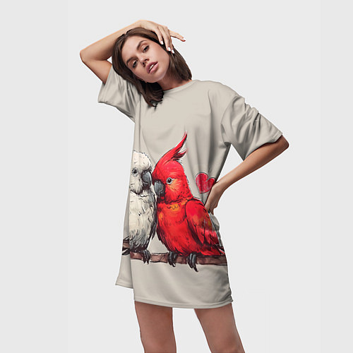 Женская длинная футболка Влюбленные попугаи 14 февраля / 3D-принт – фото 3