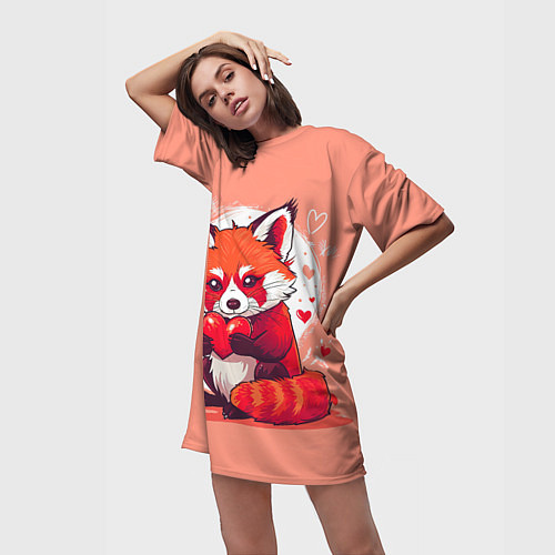 Женская длинная футболка Рыжая лисичка с сердцем / 3D-принт – фото 3