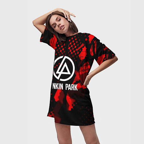 Женская длинная футболка Linkin park краски текстуры / 3D-принт – фото 3