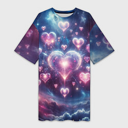 Женская длинная футболка Космические сердца - звезды