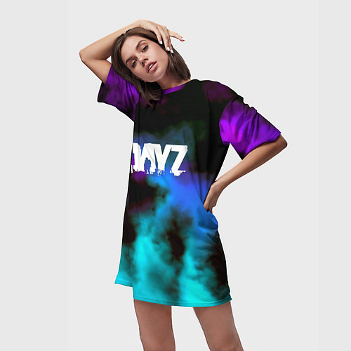 Женская длинная футболка Dayz неоновый космос / 3D-принт – фото 3