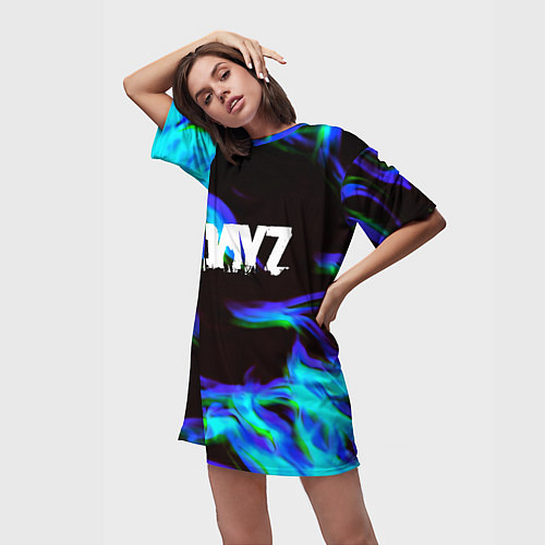 Женская длинная футболка Dayz огонь синий / 3D-принт – фото 3