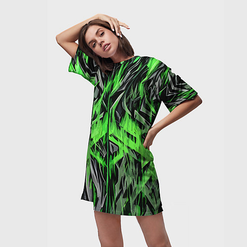 Женская длинная футболка Камень и зелёный огонь / 3D-принт – фото 3