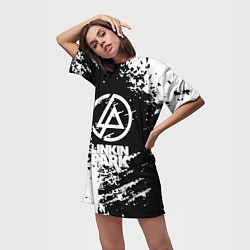 Футболка женская длинная Linkin park logo краски текстура, цвет: 3D-принт — фото 2