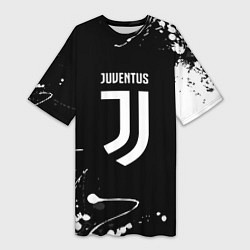Футболка женская длинная Juventus краски белые, цвет: 3D-принт
