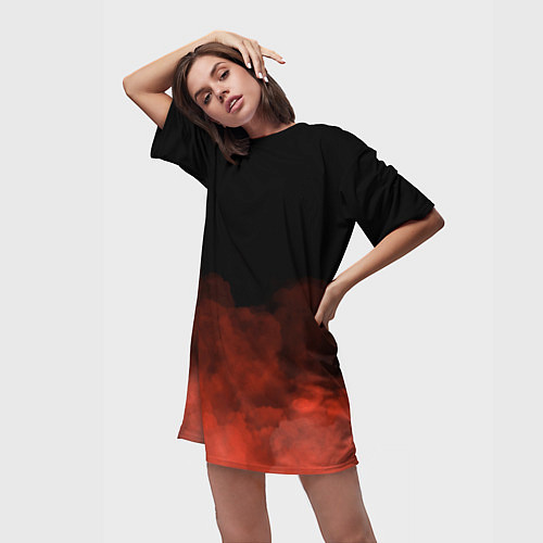Женская длинная футболка Красный туман на чёрном / 3D-принт – фото 3