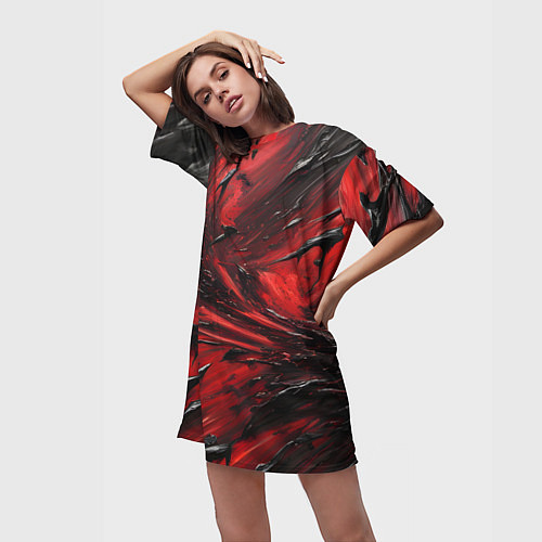 Женская длинная футболка Чёрная и красная субстанция / 3D-принт – фото 3
