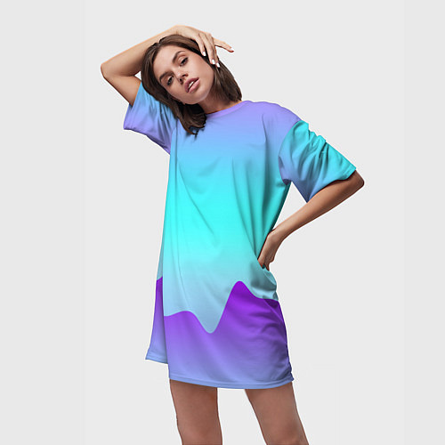 Женская длинная футболка Светлый градиент с волнистым сиреневым узором / 3D-принт – фото 3