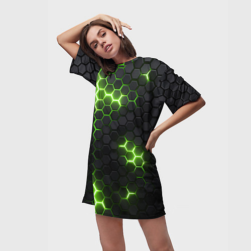 Женская длинная футболка Неоновый зеленый / 3D-принт – фото 3