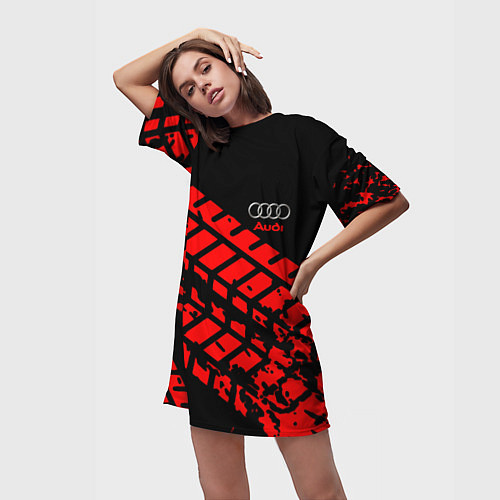 Женская длинная футболка AUDI краски текстура шины / 3D-принт – фото 3