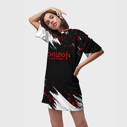 Женская длинная футболка Horizon zero dawn краски / 3D-принт – фото 3