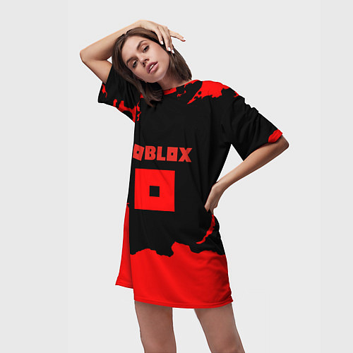 Женская длинная футболка Roblox краски красные / 3D-принт – фото 3