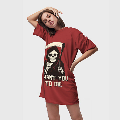 Женская длинная футболка I want you to die / 3D-принт – фото 3