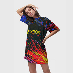 Футболка женская длинная Xbox краски текстура, цвет: 3D-принт — фото 2