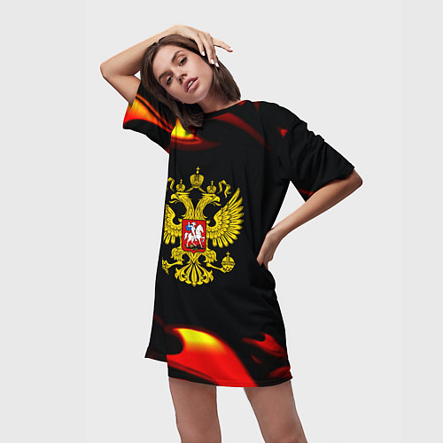 Женская длинная футболка Герб РФ огонь / 3D-принт – фото 3