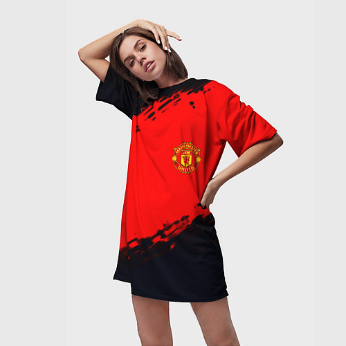 Женская длинная футболка Manchester United colors sport / 3D-принт – фото 3