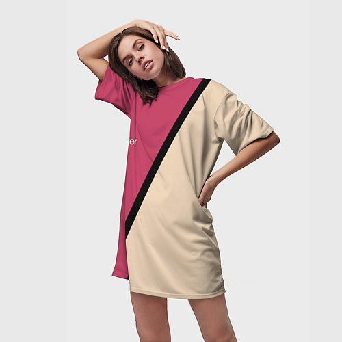 Женская длинная футболка Power бежево-розовый / 3D-принт – фото 3