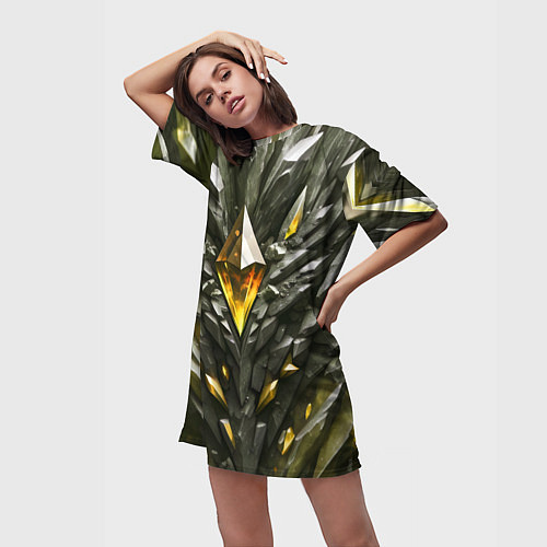 Женская длинная футболка Камень и золотой кристалл / 3D-принт – фото 3