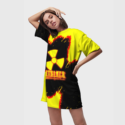 Женская длинная футболка Stalker огненные краски / 3D-принт – фото 3