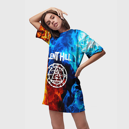 Женская длинная футболка Silent hill огненный стиль / 3D-принт – фото 3