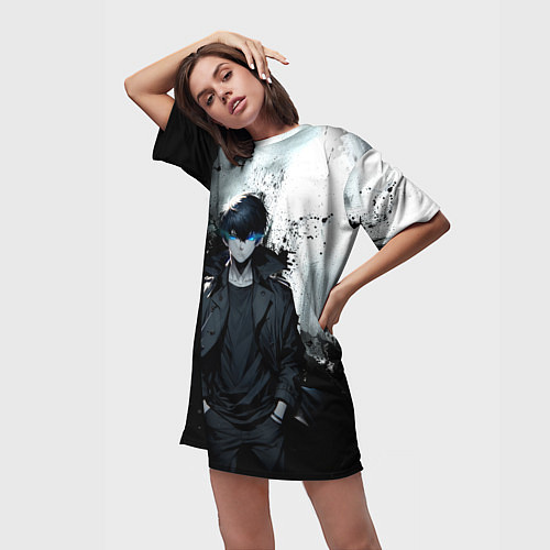 Женская длинная футболка Сон герой - Поднятие уровня в одиночку / 3D-принт – фото 3