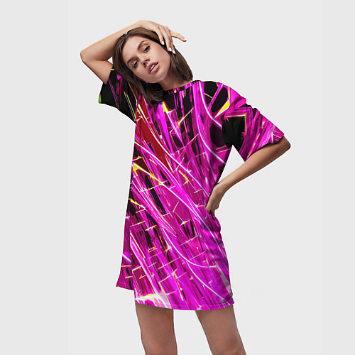 Женская длинная футболка Розовые энергетические линии / 3D-принт – фото 3
