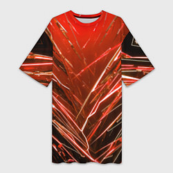 Футболка женская длинная Красные ломаные молнии, цвет: 3D-принт