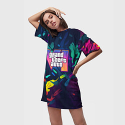 Футболка женская длинная GTA 6 logo яркий неоновый камуфляжный стиль, цвет: 3D-принт — фото 2