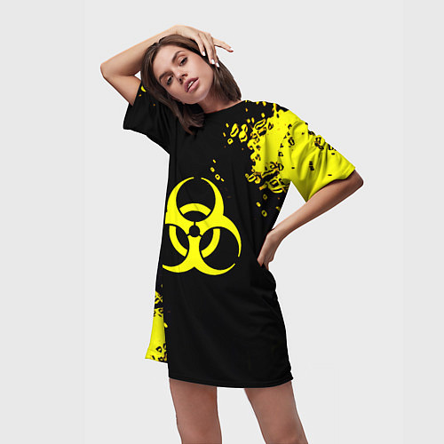 Женская длинная футболка Знак биологической опасности краски / 3D-принт – фото 3
