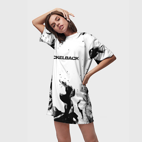 Женская длинная футболка Nickelback серый дым рок / 3D-принт – фото 3