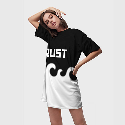 Женская длинная футболка Раст текстура огонь белый / 3D-принт – фото 3
