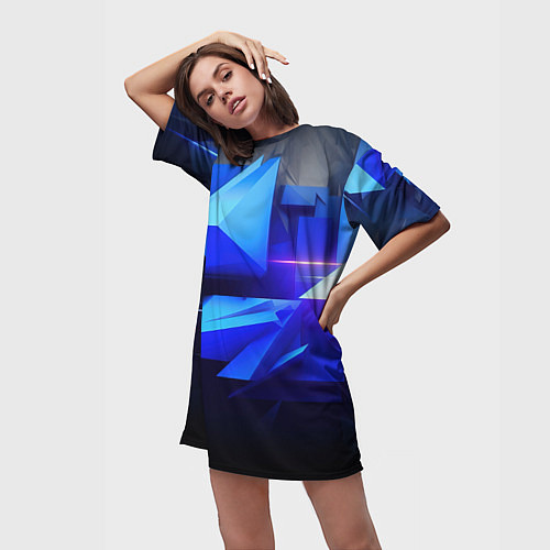 Женская длинная футболка Black blue background abstract / 3D-принт – фото 3