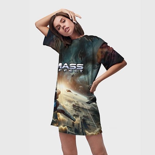 Женская длинная футболка Масс эффект - космос / 3D-принт – фото 3
