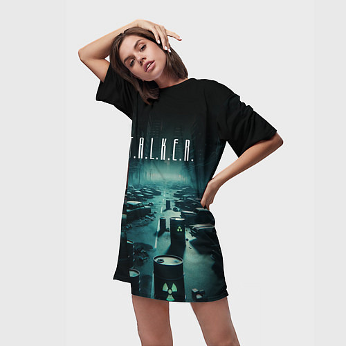 Женская длинная футболка S T A L K E R - City / 3D-принт – фото 3