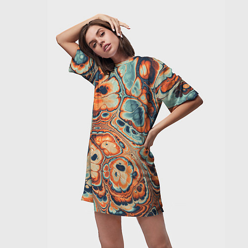 Женская длинная футболка Абстрактный разноцветный узор / 3D-принт – фото 3