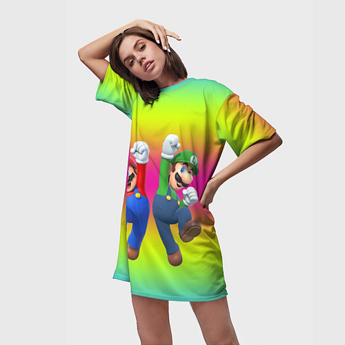 Женская длинная футболка Братья Марио / 3D-принт – фото 3