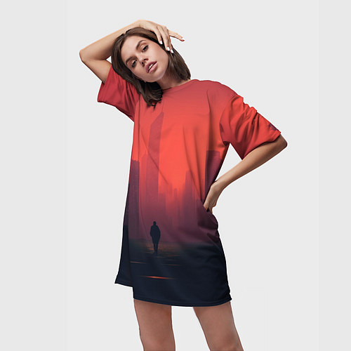 Женская длинная футболка Одинокий бродяга / 3D-принт – фото 3